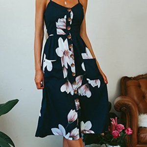 Summer spaghetti strap navy midi dress